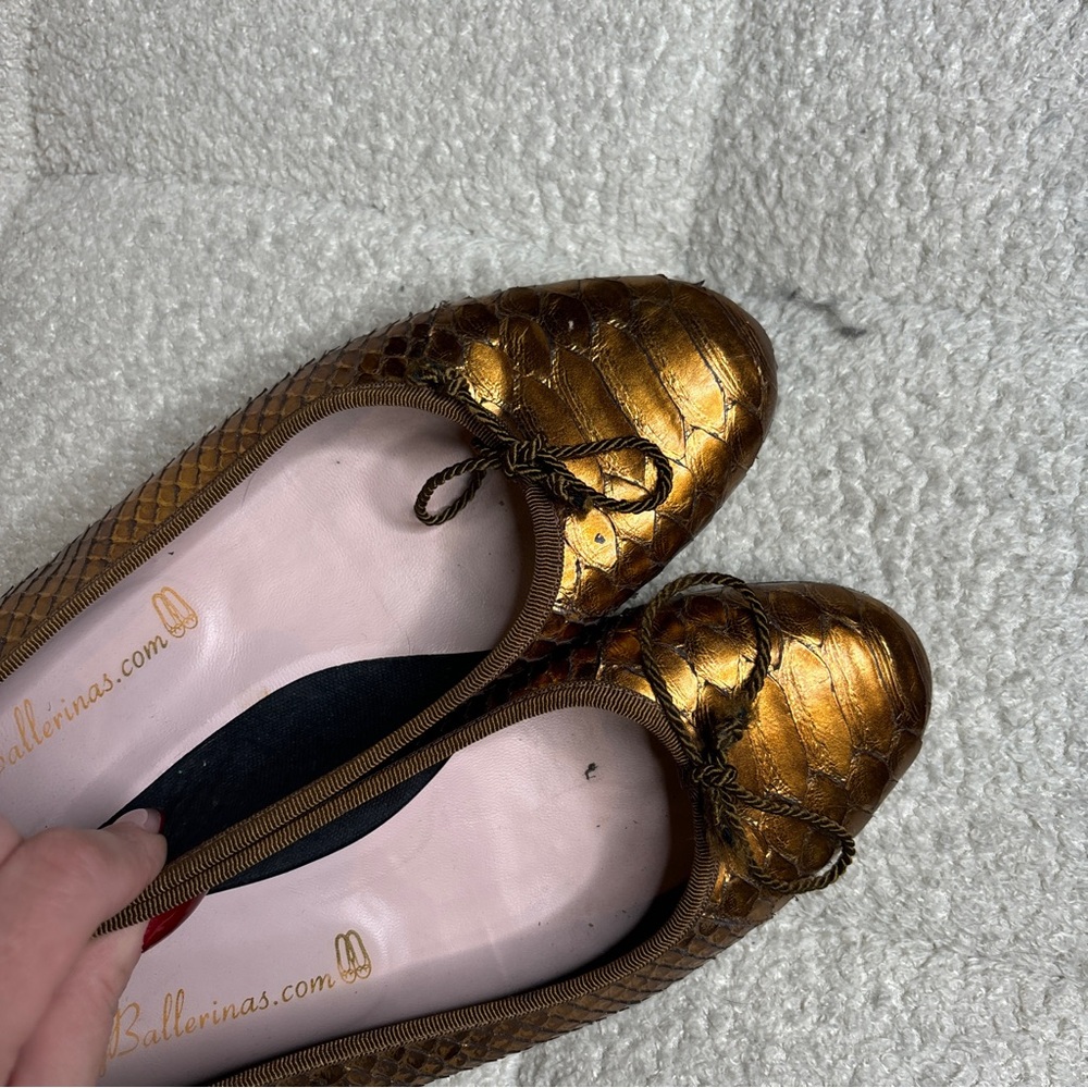Pretty Ballerinas Ballet Flats – Gold Reptile Leather – Size 39 - Picture 3 of 8